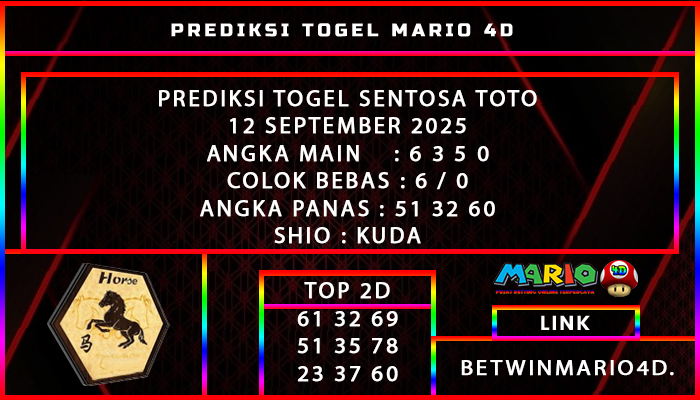 PREDIKSI TOGEL SENTOSA TOTO 12 SEPTEMBER 2025